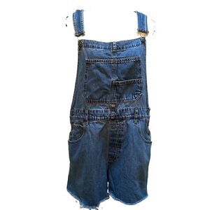 We The Free People Distressed Denim Shortalls Festival Overalls L Festival Boho